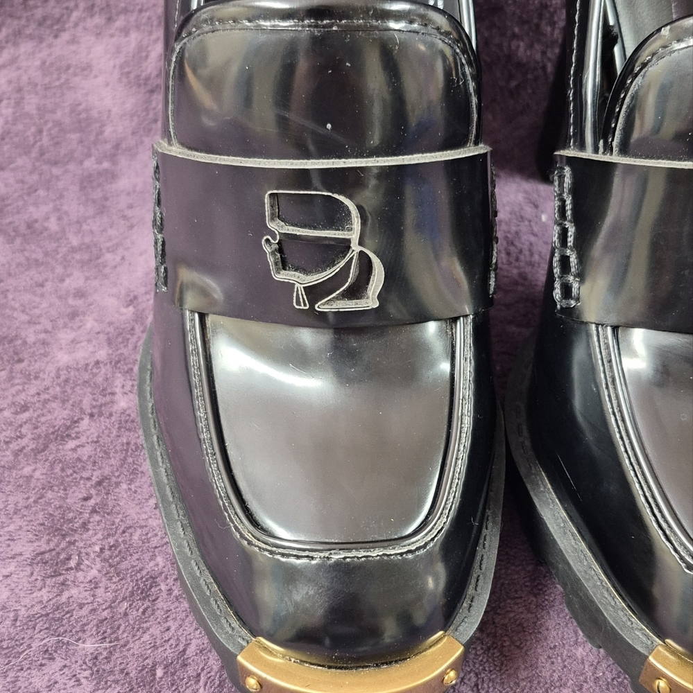 Karl Lagerfeld Paris Virna Black High Heel Patent Faux Leather Shoe Size 7.5 M - Picture 3 of 11